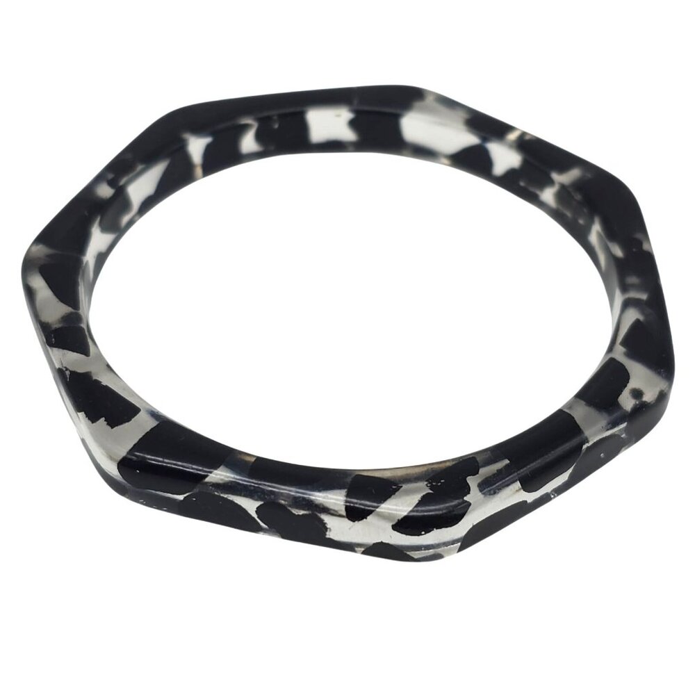Black White Geometric Clear Resin Bangle Bracelet Clear